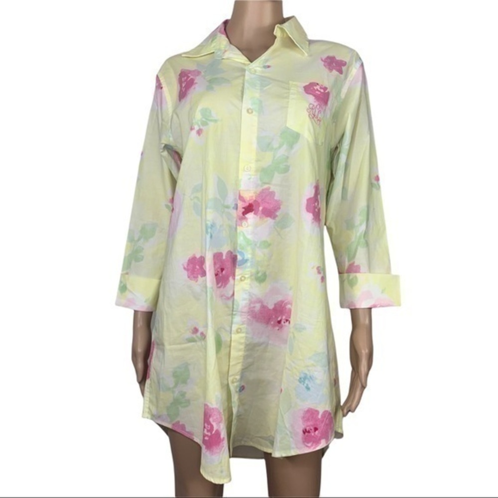 Ralph Lauren Floral Blouse Buttons Down Yellow Sz Small